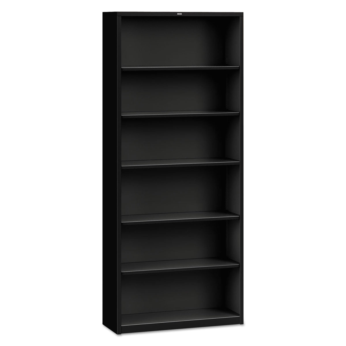 HON Metal Bookcase, Six-Shelf, 34.5w x 12.63d x 81.13h, Black