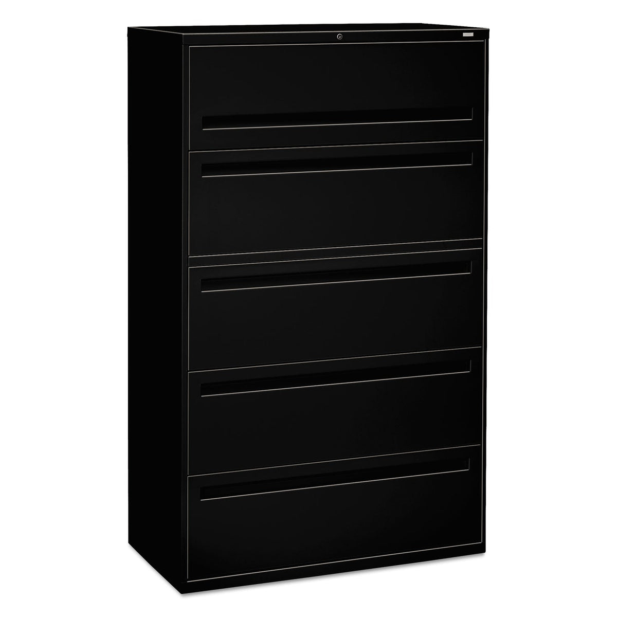 HON Brigade 700 Series Lateral File, 4 Legal/Letter-Size File Drawers, 1 File Shelf, 1 Post Shelf, Black, 42" x 18" x 64.25"