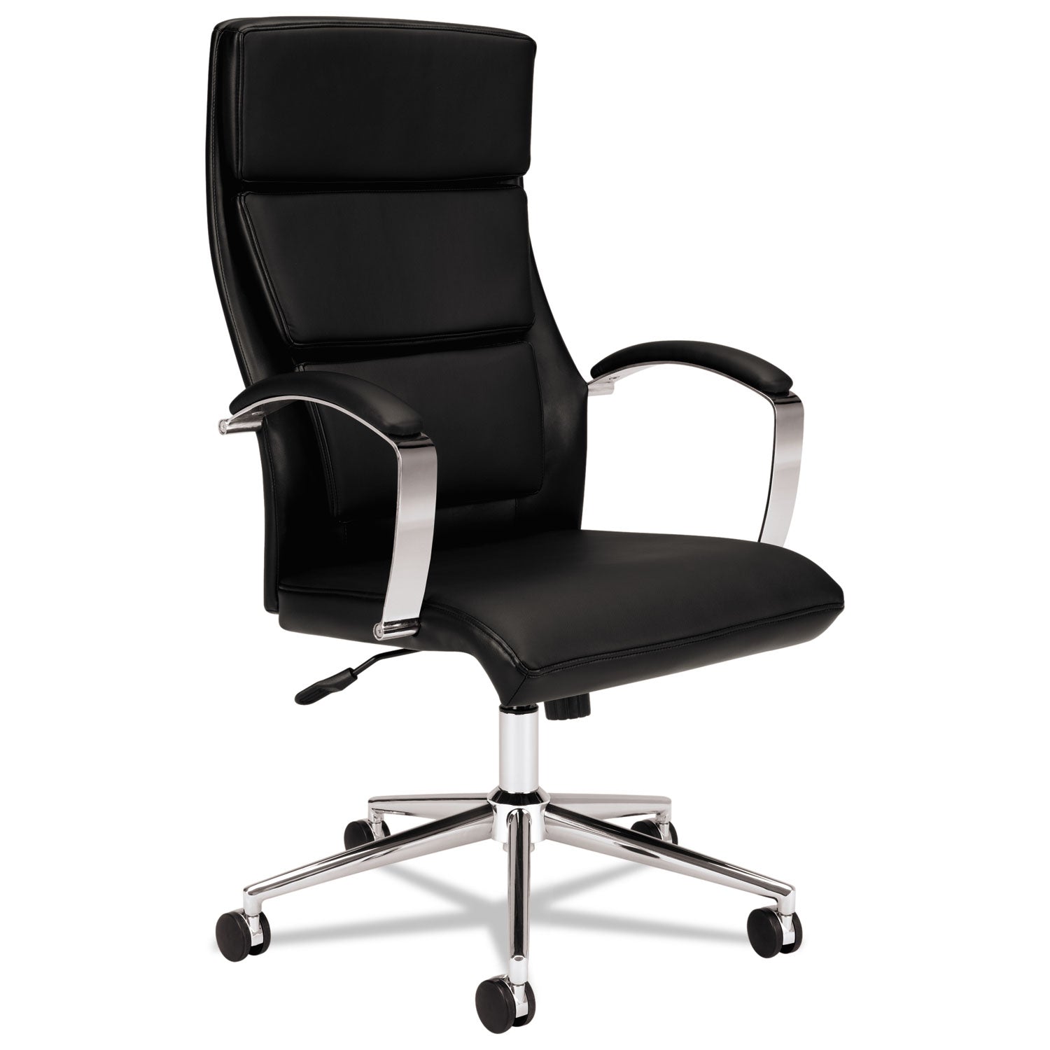 HON HVL105 Executive High-Back Leather Chair, Supports 250 lb, 17.5" to 20.25" Seat, Black Seat/Back, Polished Aluminum Base