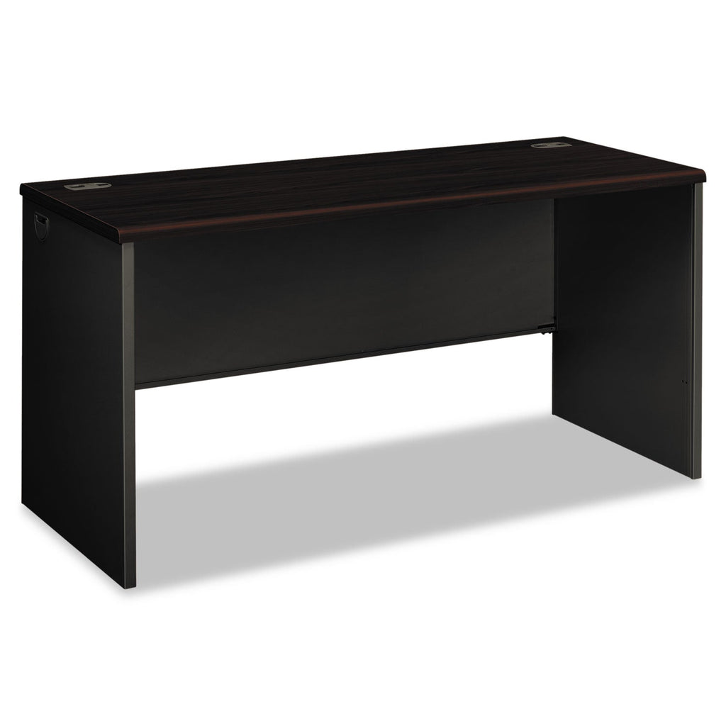 HON 38000 Series Desk Shell, 60w x 24d x 29.5h, Mahogany/Charcoal