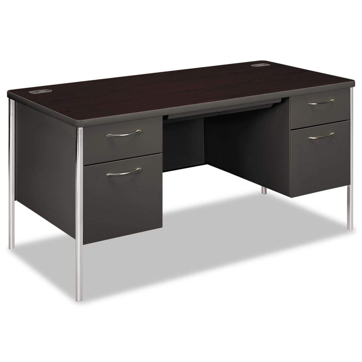 HON Mentor Series Double Pedestal Desk, 60" x 30" x 29.5", Mahogany/Charcoal