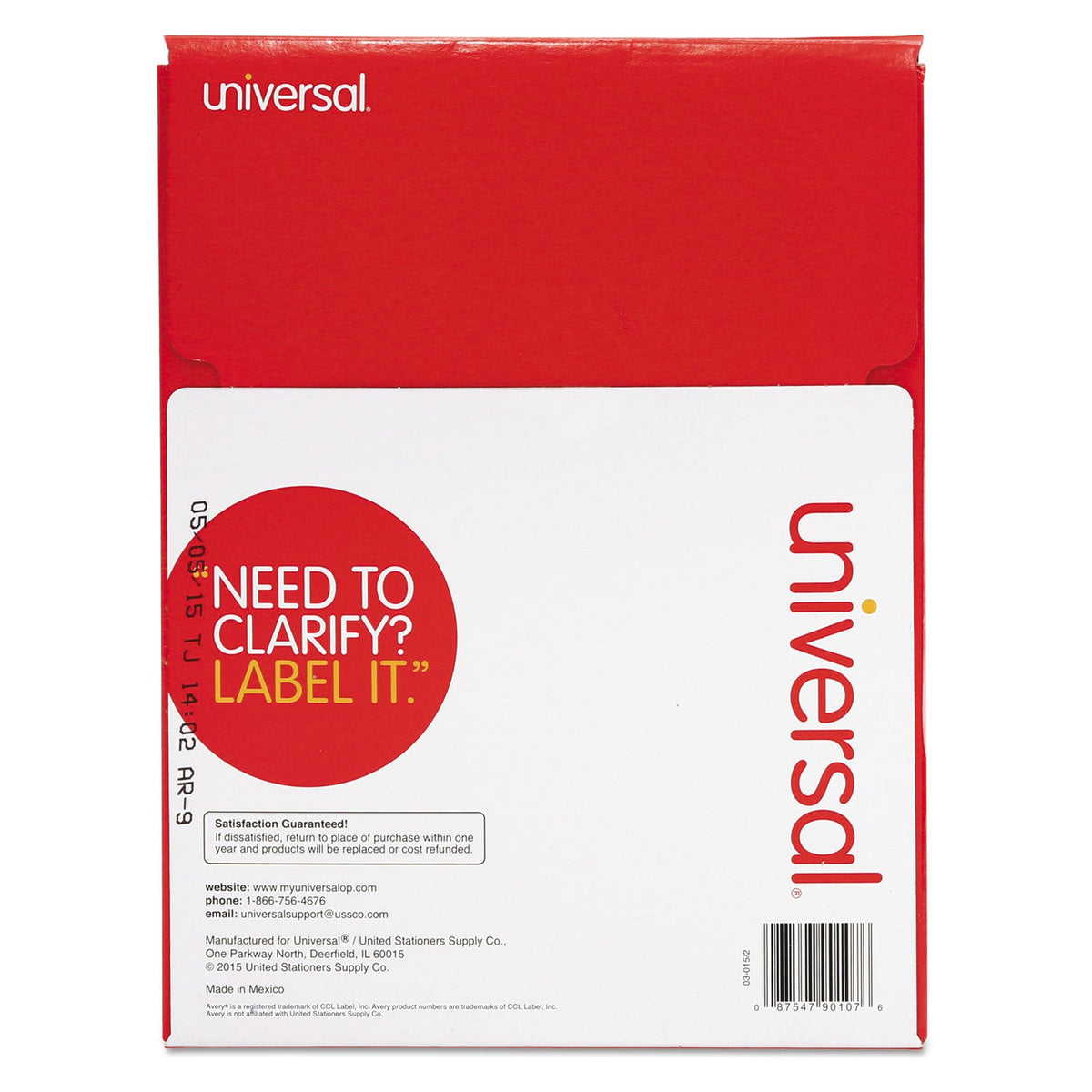 Universal Copier Mailing Labels, Copiers, 2 x 4.25, White, 10/Sheet, 100 Sheets/Box