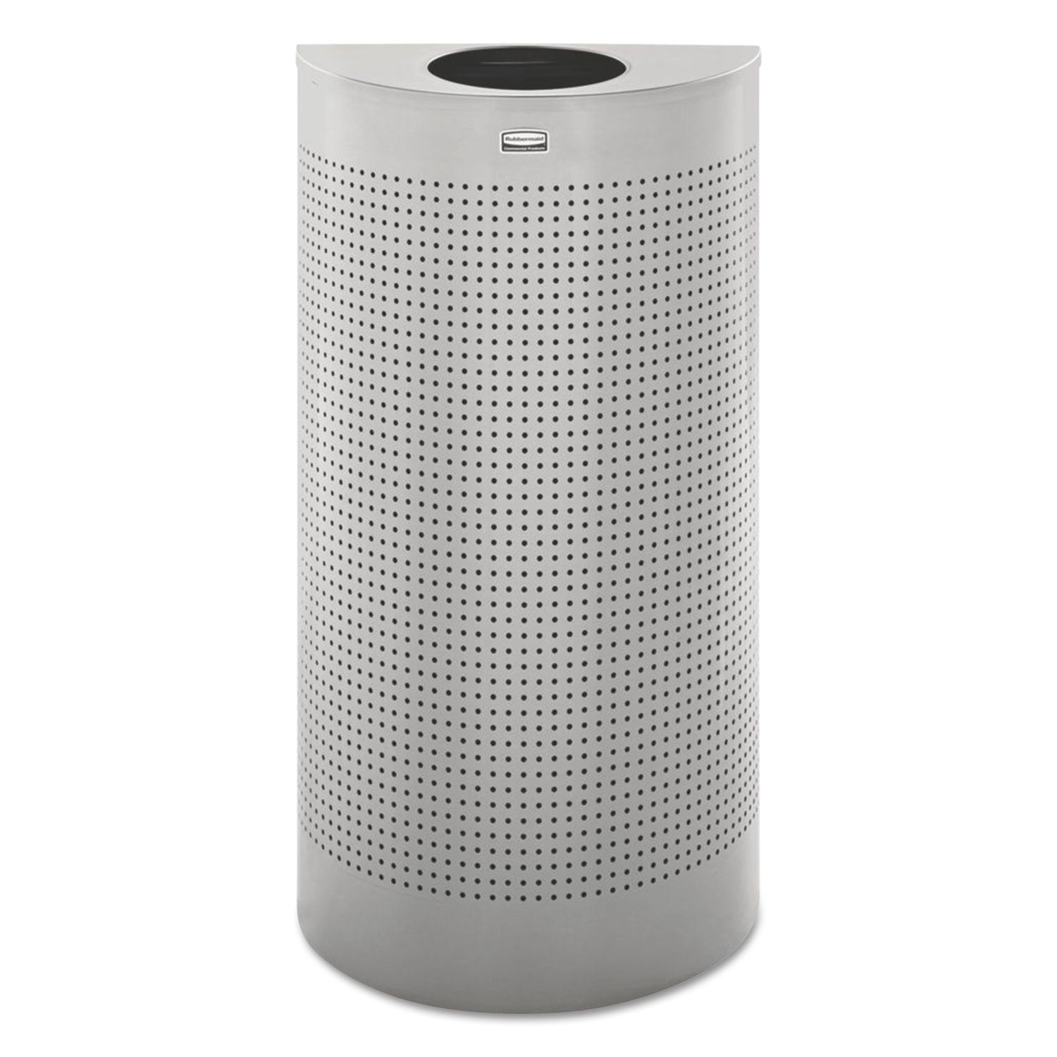 Rubbermaid Designer Line Silhouettes Receptacle, Half-Round, Steel, 12 gal, Silver Metallic
