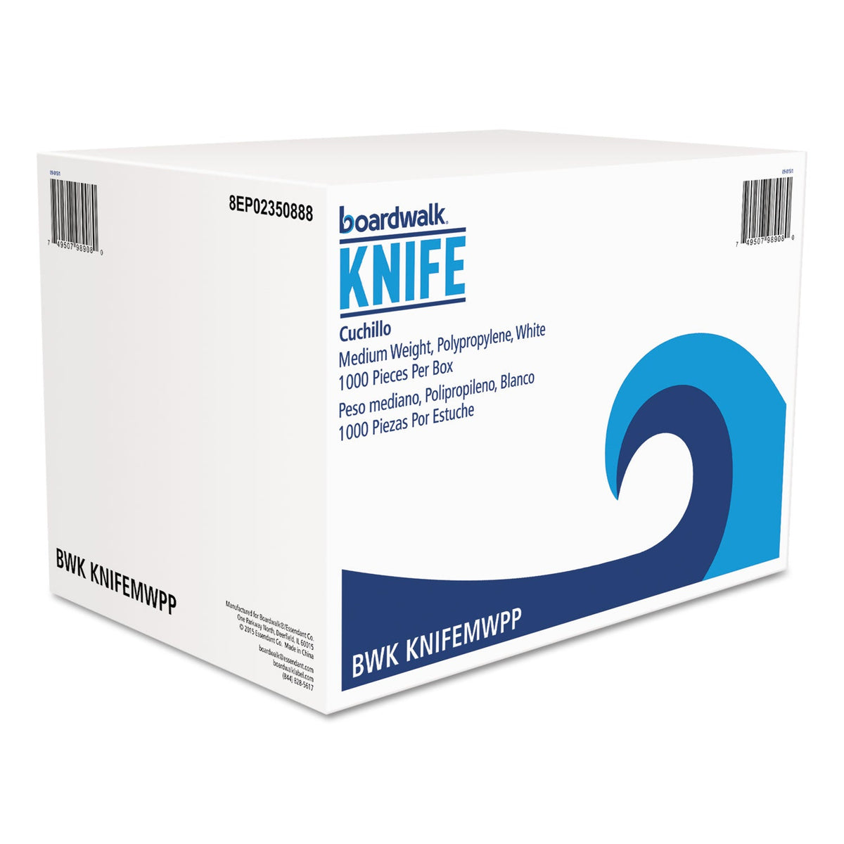 Boardwalk Mediumweight Polypropylene Cutlery, Knife, White, 1000/Carton