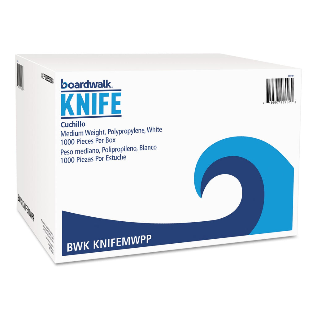 Boardwalk Mediumweight Polypropylene Cutlery, Knife, White, 1000/Carton