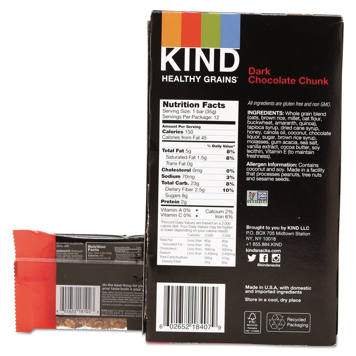 KIND Healthy Grains Bar, Dark Chocolate Chunk, 1.2 oz, 12/Box