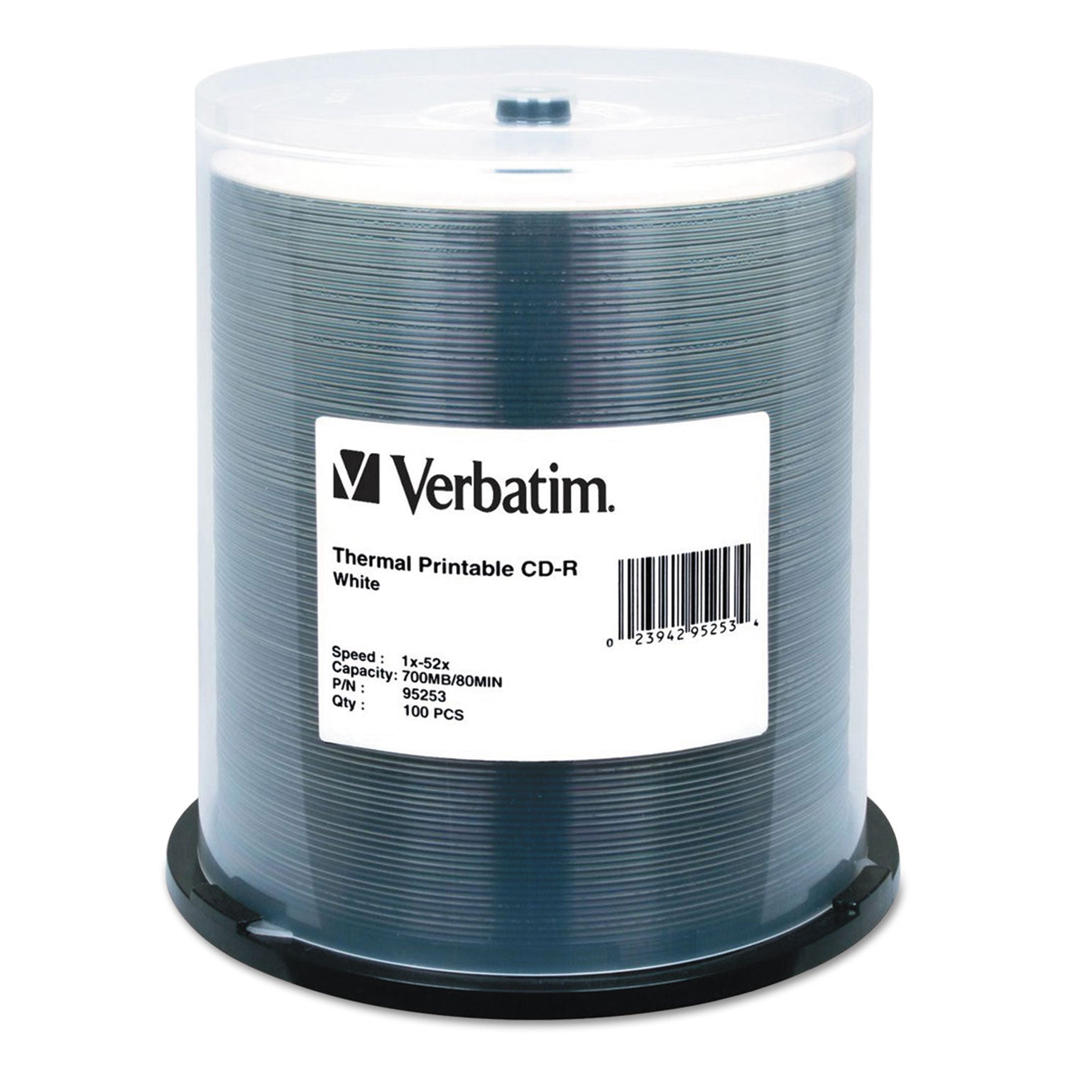 Verbatim CD-R DataLifePlus Printable Recordable Disc, 700 MB/80 min, 52x, Spindle, White, 100/Pack