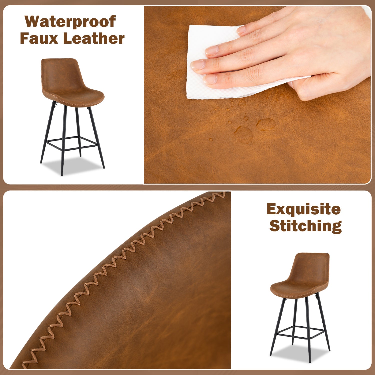 24 Inch Bar Stools Set of 4 with Backs and Footrests