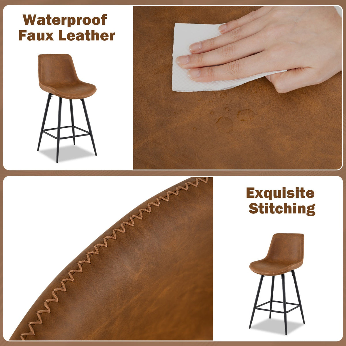 24 Inch Bar Stools Set of 2 with Backs and Footrests