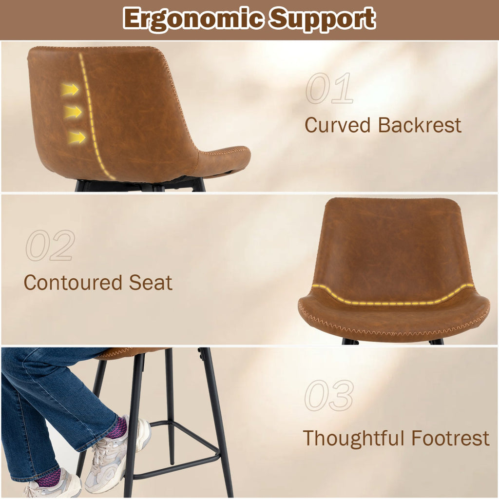 24 Inch Bar Stools Set of 2 with Backs and Footrests