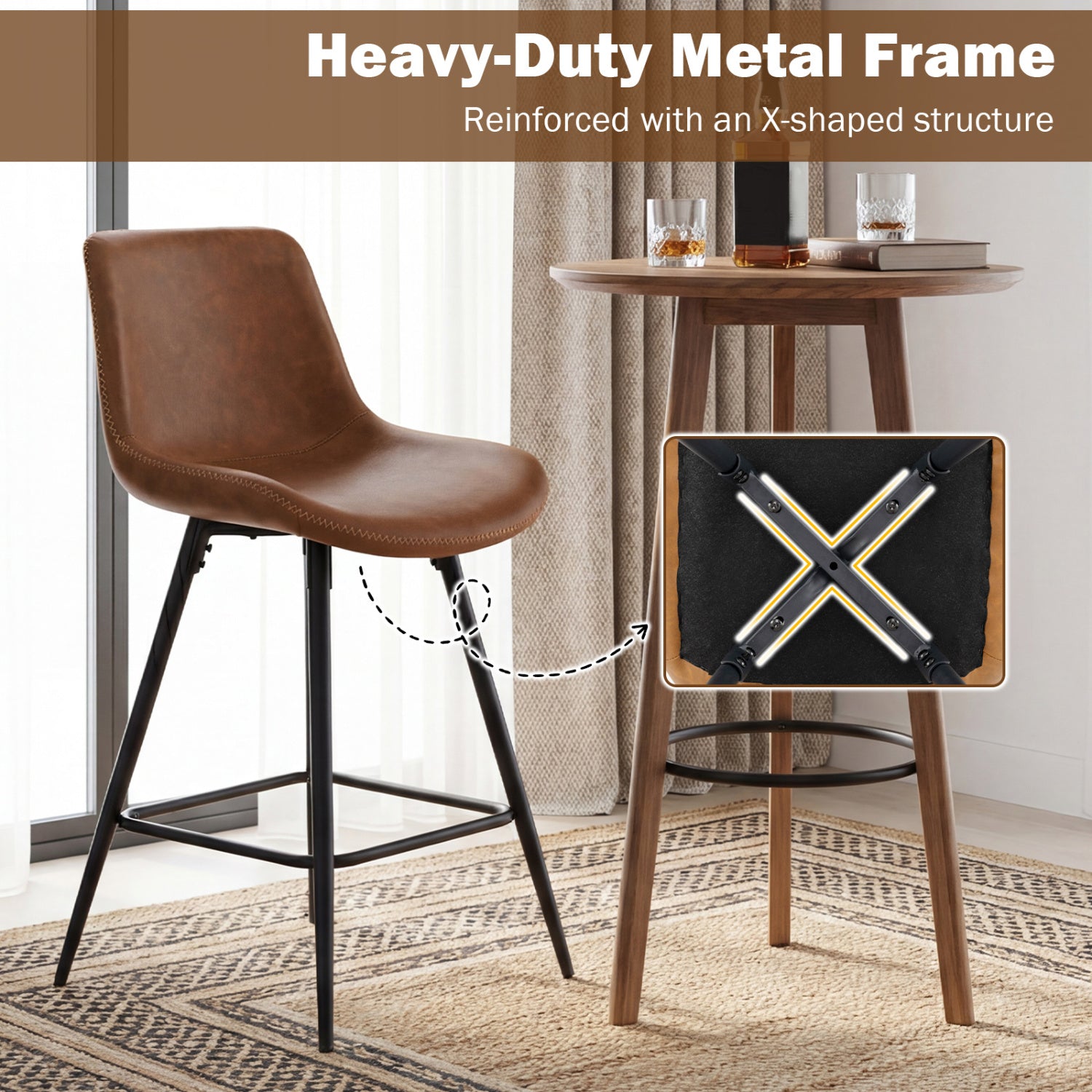 24 Inch Bar Stools Set of 2 with Backs and Footrests