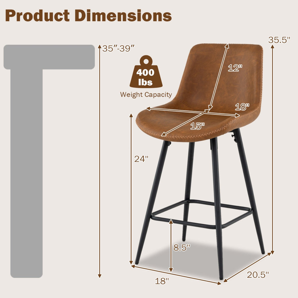 24 Inch Bar Stools Set of 2 with Backs and Footrests