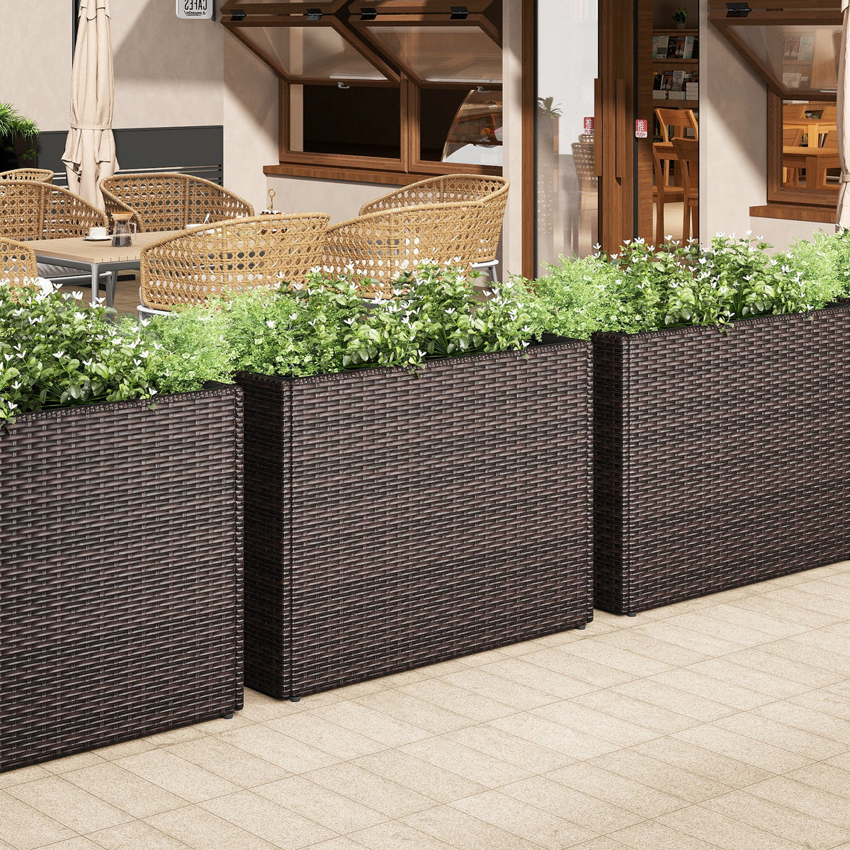 24 Inch Tall Raised Garden Bed All-Weather PE Rattan Wicker Flowerpot with Liner