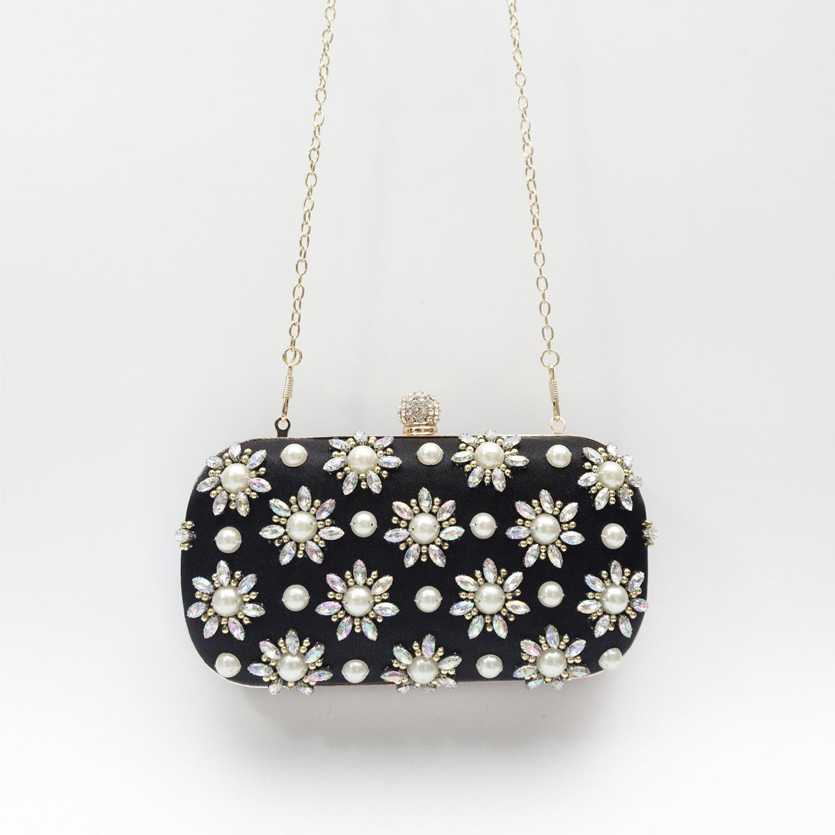 Pearl-Color Diamond Flower Evening Bag For Formal Wear