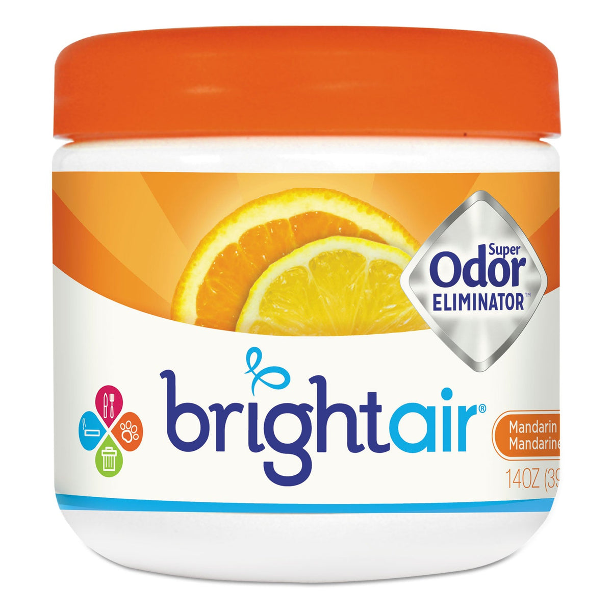 BRIGHT Air Super Odor Eliminator, Mandarin Orange and Fresh Lemon, 14 oz Jar, 6/Carton