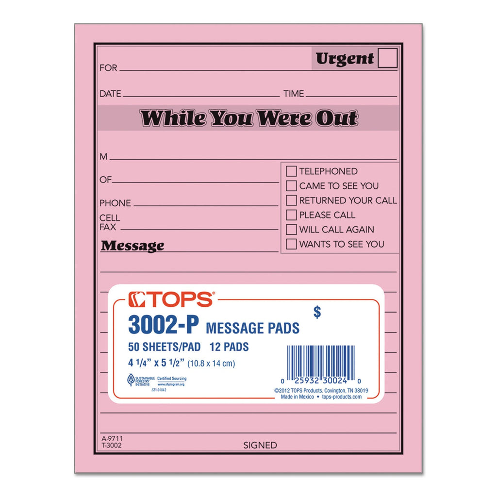 TOPS While You Were Out, One-Sided, 4.25 x 5.5, 1/Page, 50 Forms/Pad, Dozen