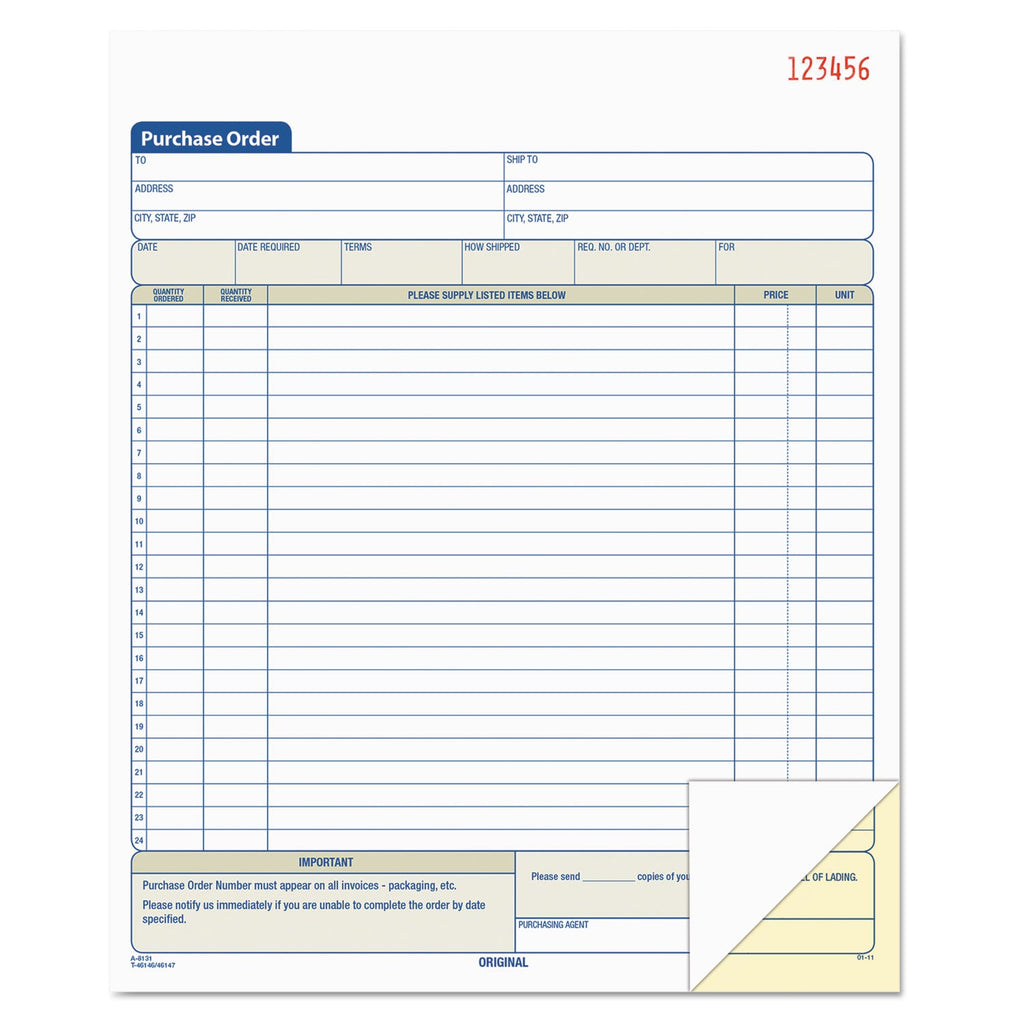 TOPS Purchase Order Book, Two-Part Carbonless,  8.38 x 10.19, 1/Page, 50 Forms