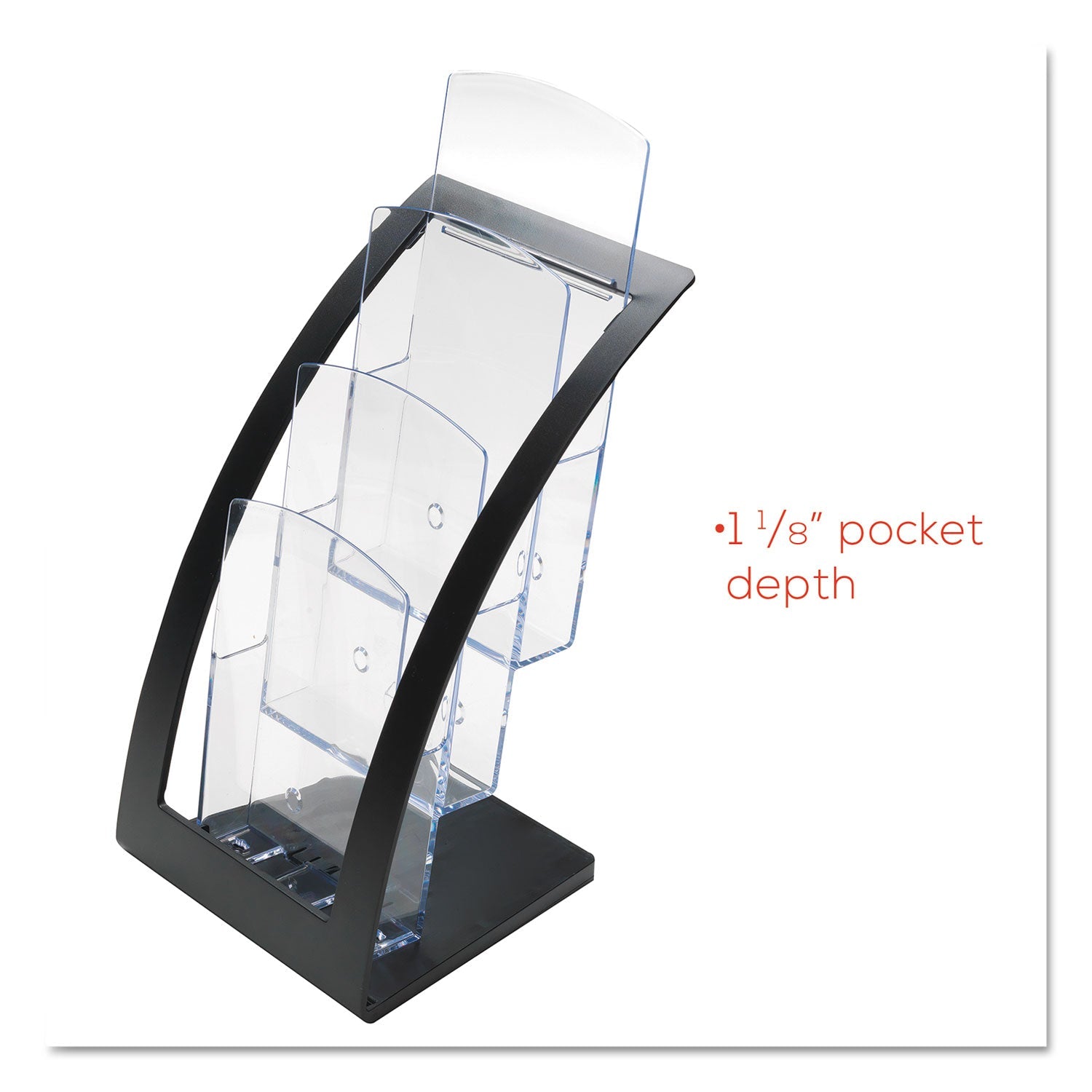 deflecto 3-Tier Literature Holder, Leaflet Size, 6.75w x 6.94d x 13.31h, Black