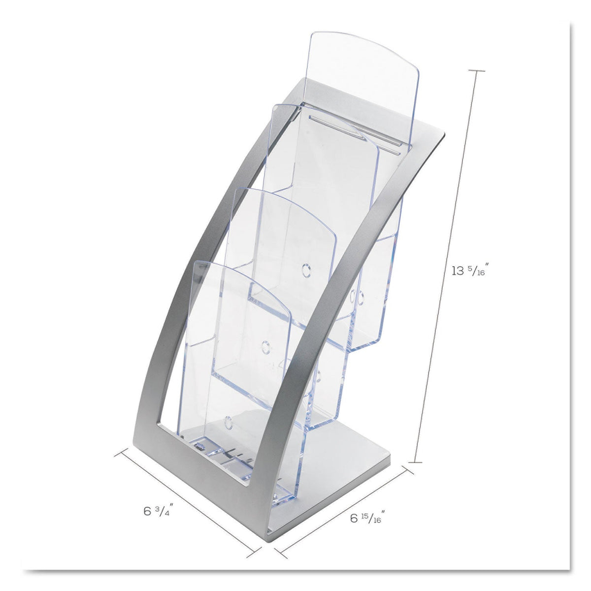 deflecto 3-Tier Literature Holder, Leaflet Size, 6.75w x 6.94d x 13.31h, Silver