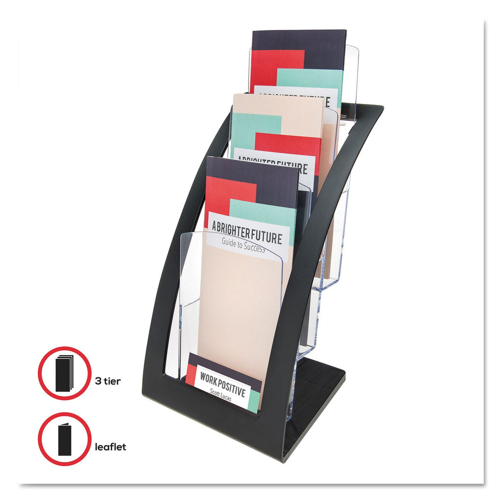 deflecto 3-Tier Literature Holder, Leaflet Size, 6.75w x 6.94d x 13.31h, Black