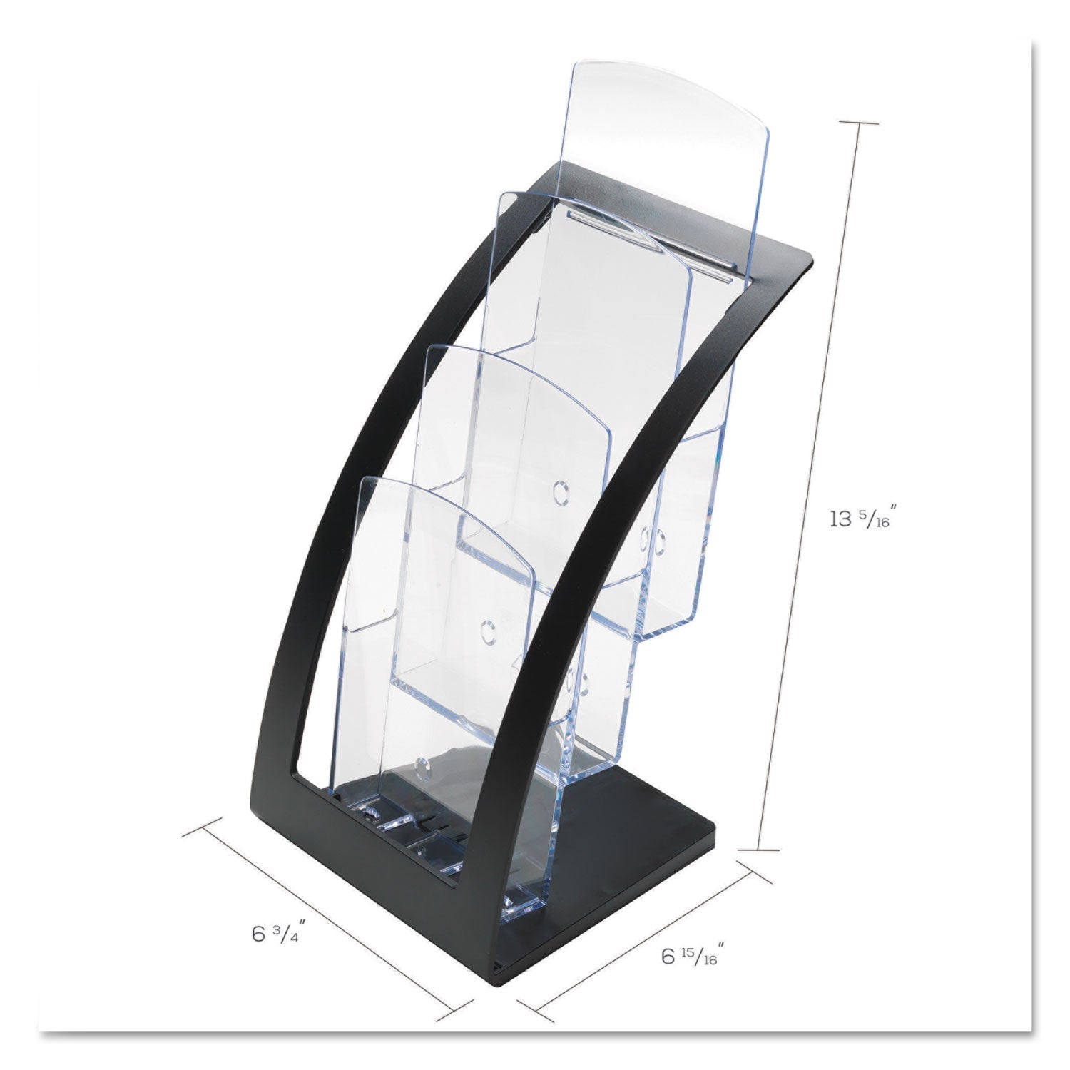 deflecto 3-Tier Literature Holder, Leaflet Size, 6.75w x 6.94d x 13.31h, Black