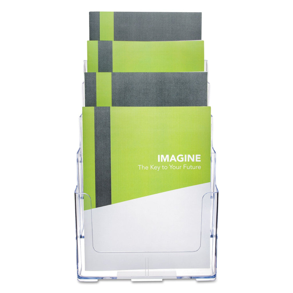 deflecto 4-Compartment DocuHolder, Magazine Size, 9.38w x 7d x 13.63h, Clear