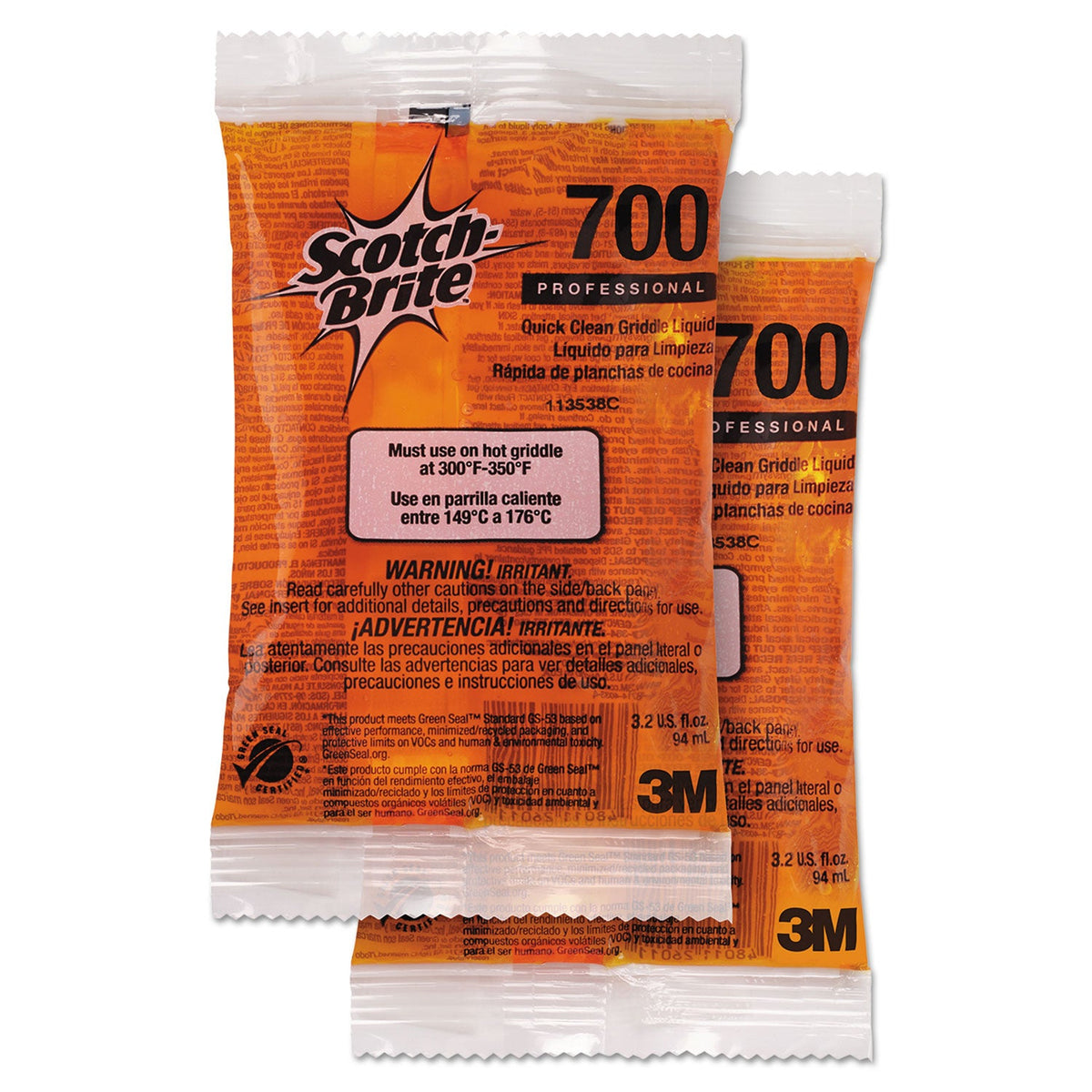 Scotch-Brite Quick Clean Griddle Liquid, 3.2 oz Packet, 40/Carton