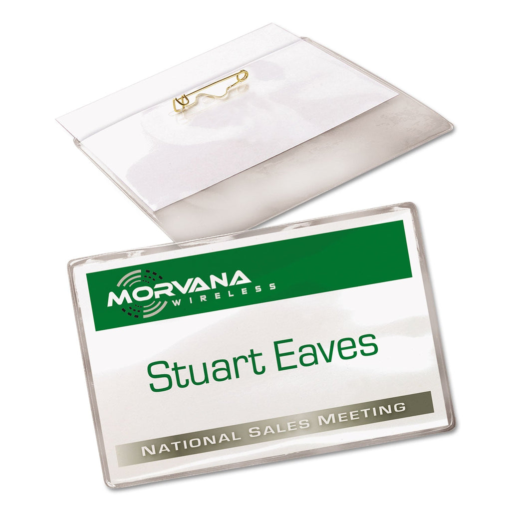 Avery Pin-Style Badge Holder with Laser/Inkjet Insert, Top Load, 3.5 x 2.25, White, 100/Box