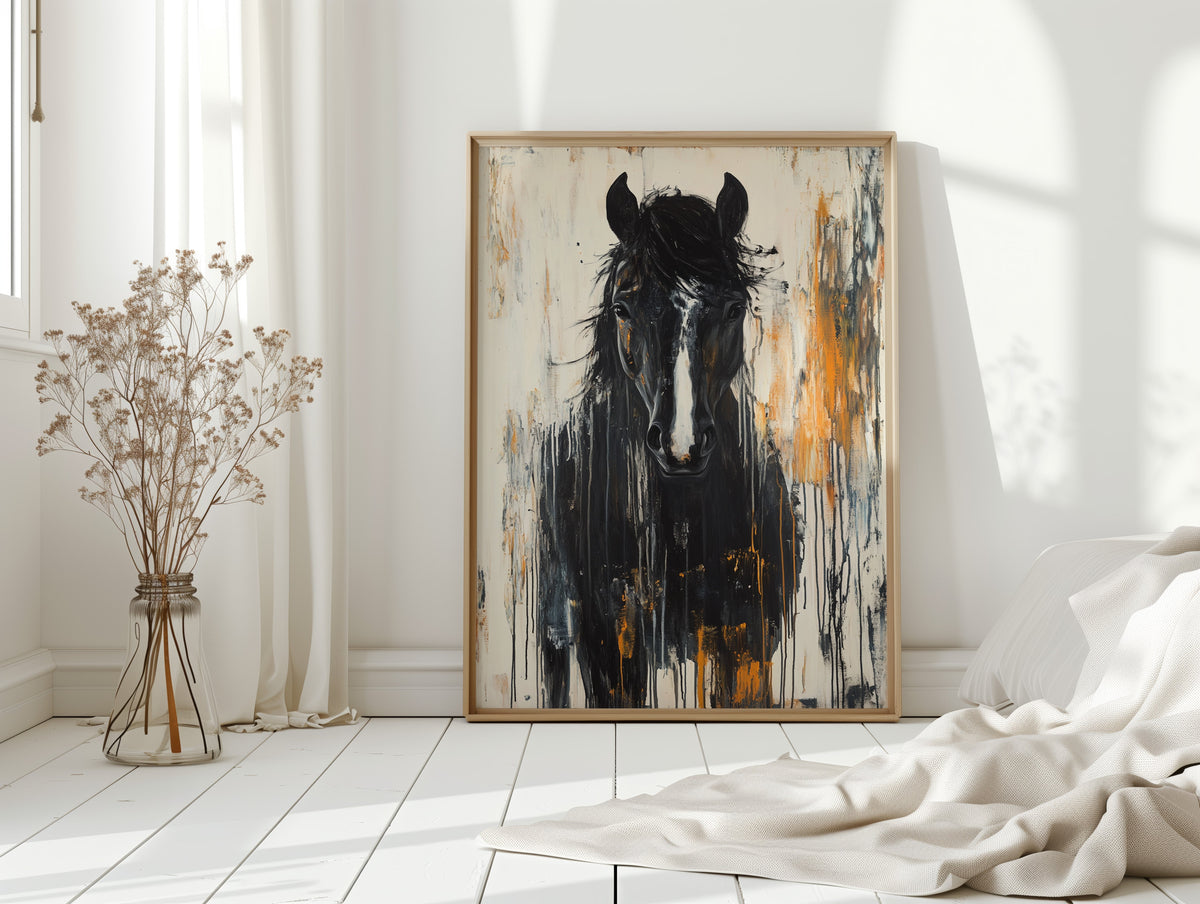 Fierce Stallion in Amber Rain