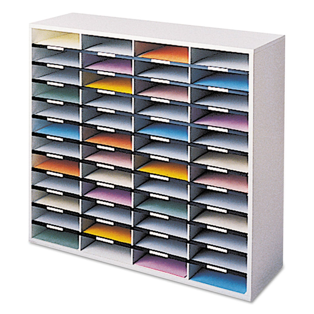Fellowes Literature Organizer, 48 Letter Compartments, 38.25 x 11.88 x 34.69, Dove Gray