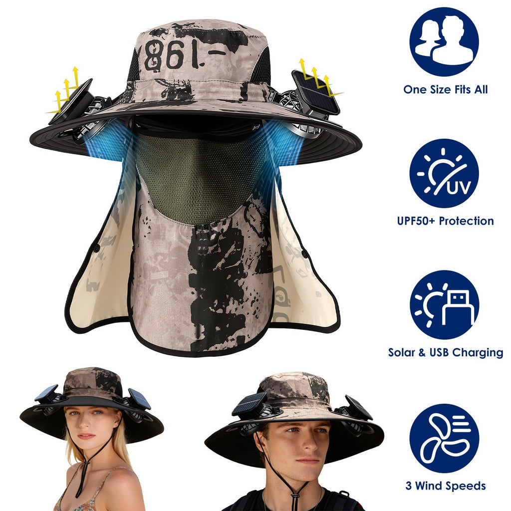 Solar Fan Hat with UPF50+ Sun Protection & Neck Flap