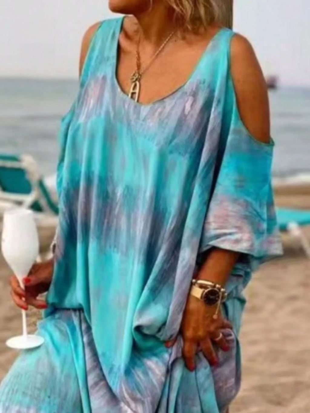 Tie-Dye Cold Shoulder Maxi Dress