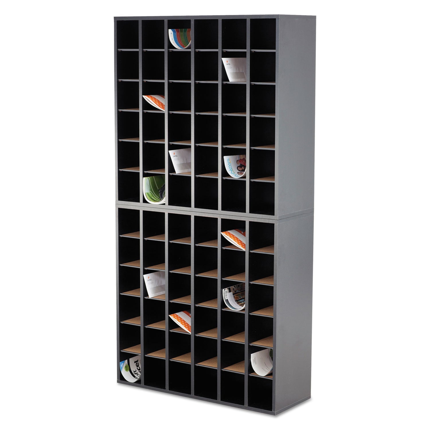 Safco Wood Mail Sorter with Adjustable Dividers, Stackable, 36 Compartments, 33.75 x 12 x 32.75, Black