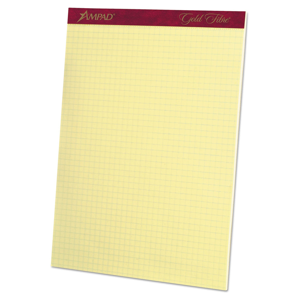 Ampad Gold Fibre Canary Quadrille Pads, Stapled with Perforated Sheets, Quadrille Rule (4 sq/in), 50 Canary 8.5 x 11.75 Sheets