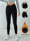 Popular Cross-Border Yoga Pants With Fleece, Cross High-Waisted, Breathable, Butt-Lifting, Tummy Control, Sports Outdoor Leggings For Women