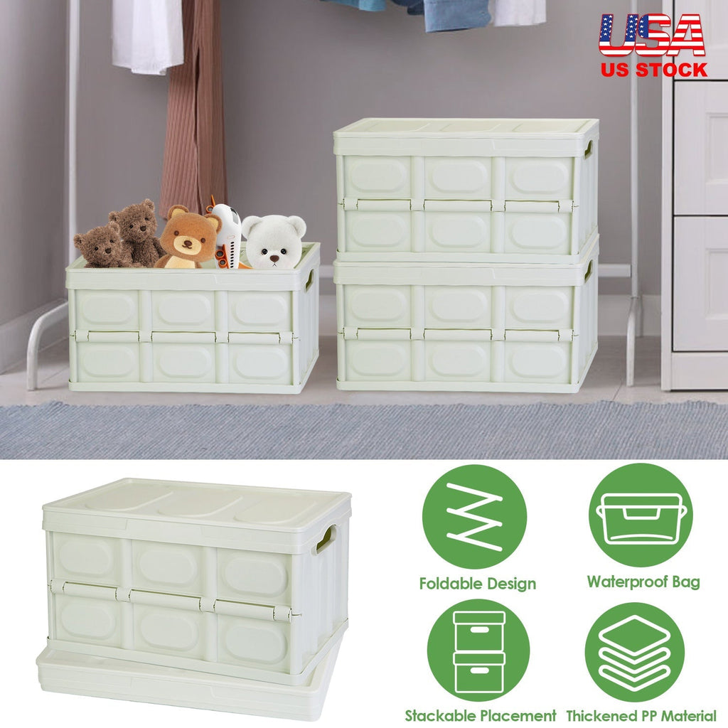 2Pcs 56L Collapsible Storage Bins With Dustproof Lid Waterproof Interior Bag Handle Stackable Storage Box Container Utility Organizer Crate For Campin