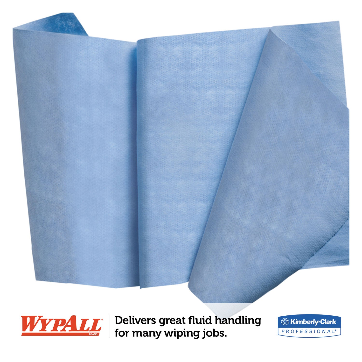 WypAll X90 Cloths, Jumbo Roll, 2-Ply, 11.1 x 13.4, Denim Blue, 450/Roll