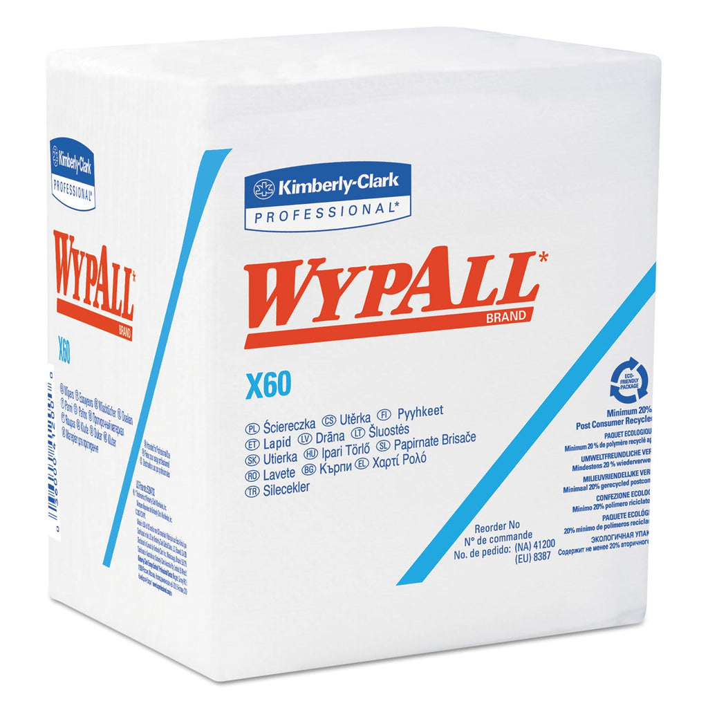 WypAll General Clean X60 Cloths, 1/4 Fold, 12.5 x 13, White, 76/Box, 12 Boxes/Carton