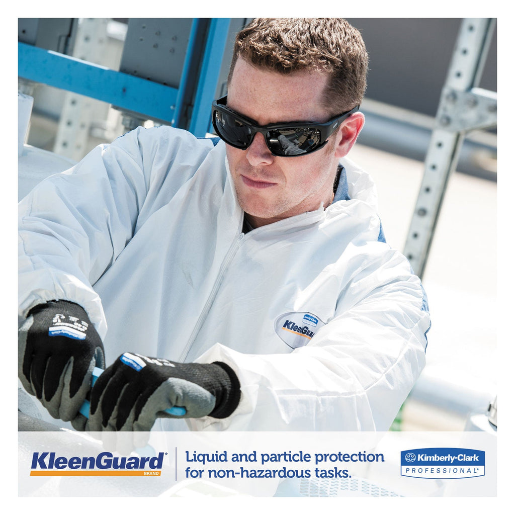 KleenGuard A35 Liquid and Particle Protection Coveralls, Zipper Front, Hooded, Elastic Wrists and Ankles, X-Large, White, 25/Carton