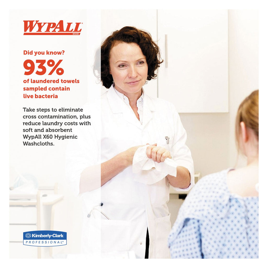 WypAll General Clean X60 Cloths, 1/4 Fold, 12.5 x 13, White, 76/Box, 12 Boxes/Carton