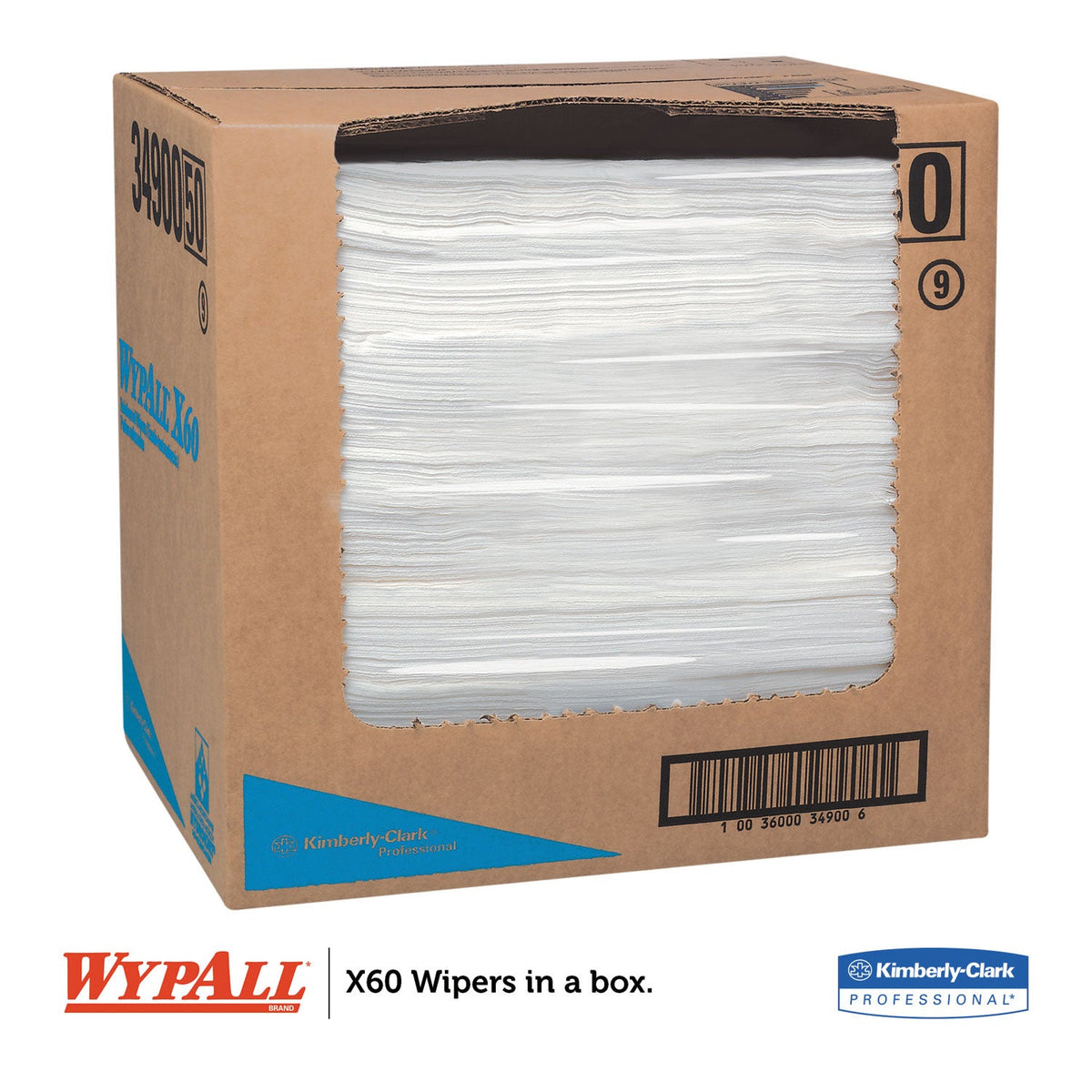 WypAll General Clean X60 Cloths, Flat Sheet, 12.5 x 16.8, White, 150/Box, 6 Boxes/Carton
