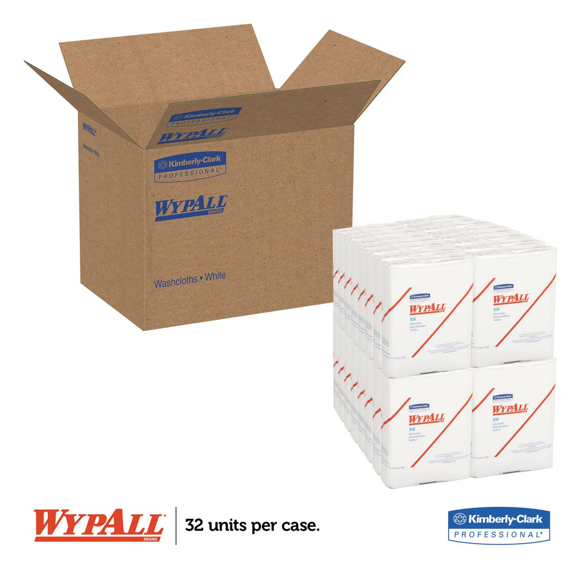 WypAll X50 Cloths, 1/4 Fold, 12.5 x 10, White, 26/Pack, 32 Packs/Carton