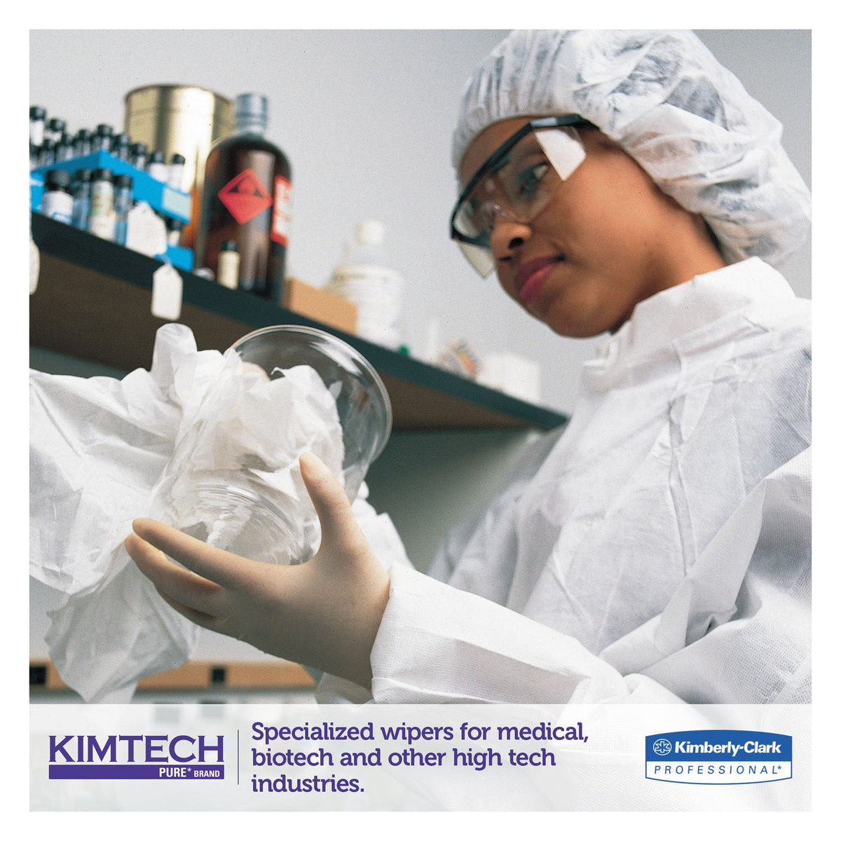 Kimtech W4 Critical Task Wipers, Flat Double Bag, 12 x 12, White, 100/Bag, 5 Bags/Carton