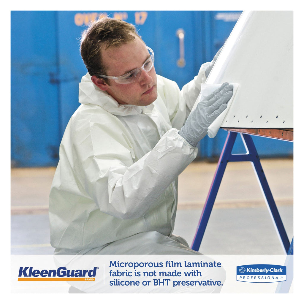 KleenGuard A35 Liquid and Particle Protection Coveralls, Zipper Front, Hooded, Elastic Wrists and Ankles, X-Large, White, 25/Carton
