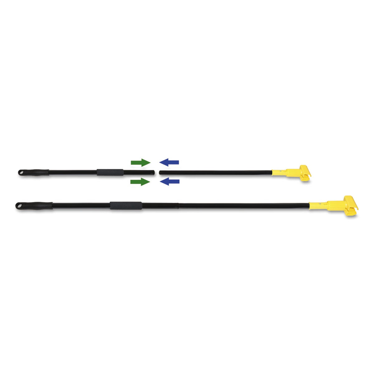 Boardwalk Two-Piece Metal Handle with Plastic Jaw Head, 1.5" dia x 59", Black/Yellow