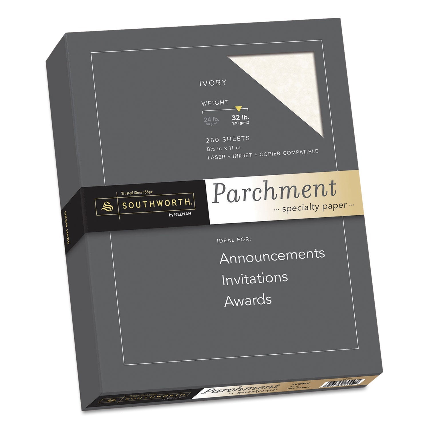 Southworth Parchment Specialty Paper, 32 lb Bond Weight, 8.5 x 11, Ivory, 250/Pack