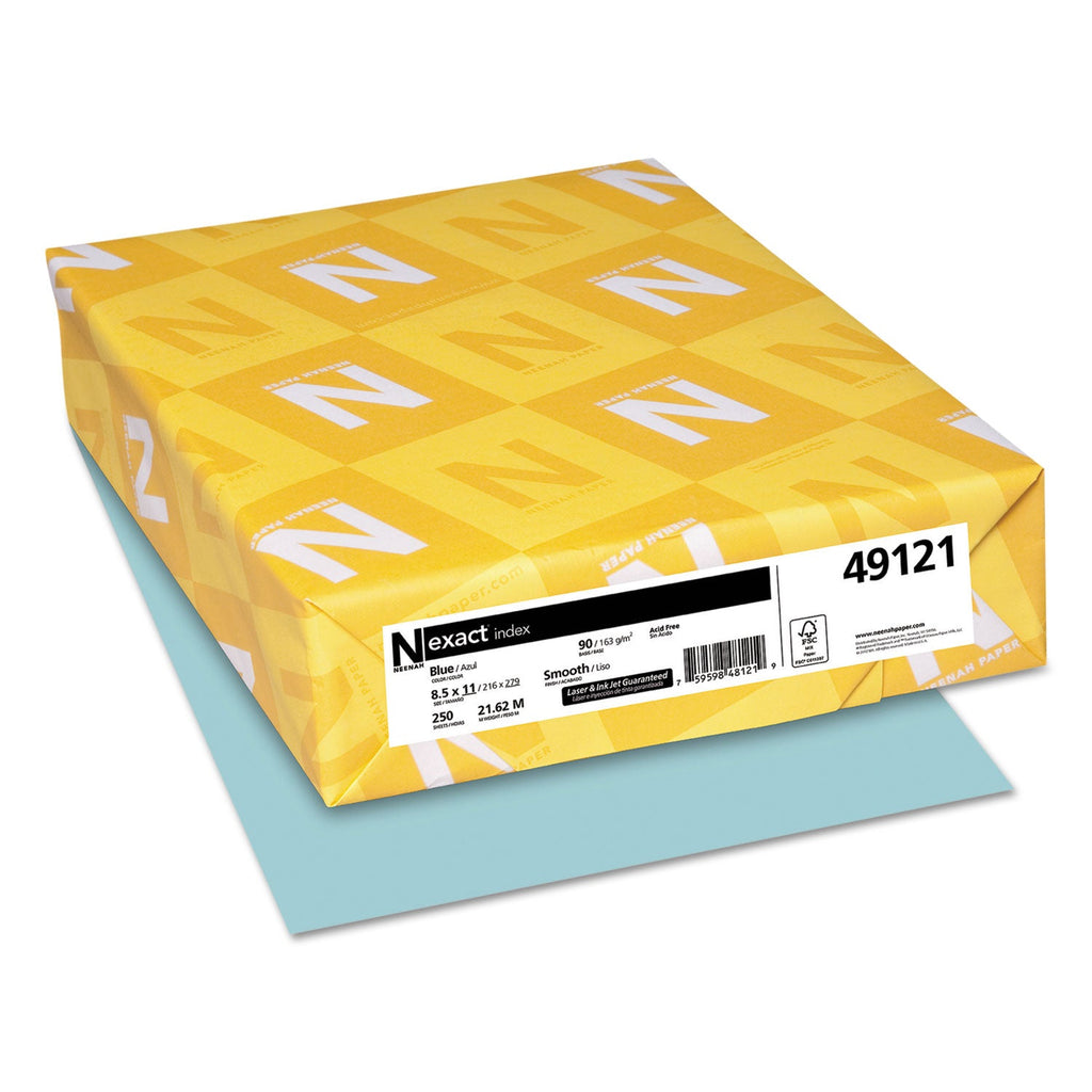 Neenah Paper Exact Index Card Stock, 90 lb Index Weight, 8.5 x 11, Blue, 250/Pack