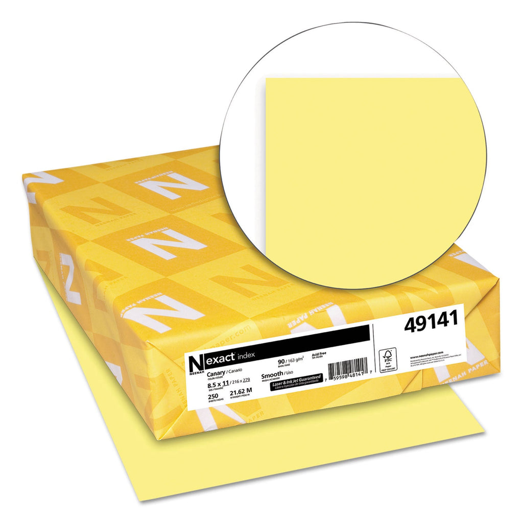 Neenah Paper Exact Index Card Stock, 90 lb Index Weight, 8.5 x 11, Canary, 250/Pack