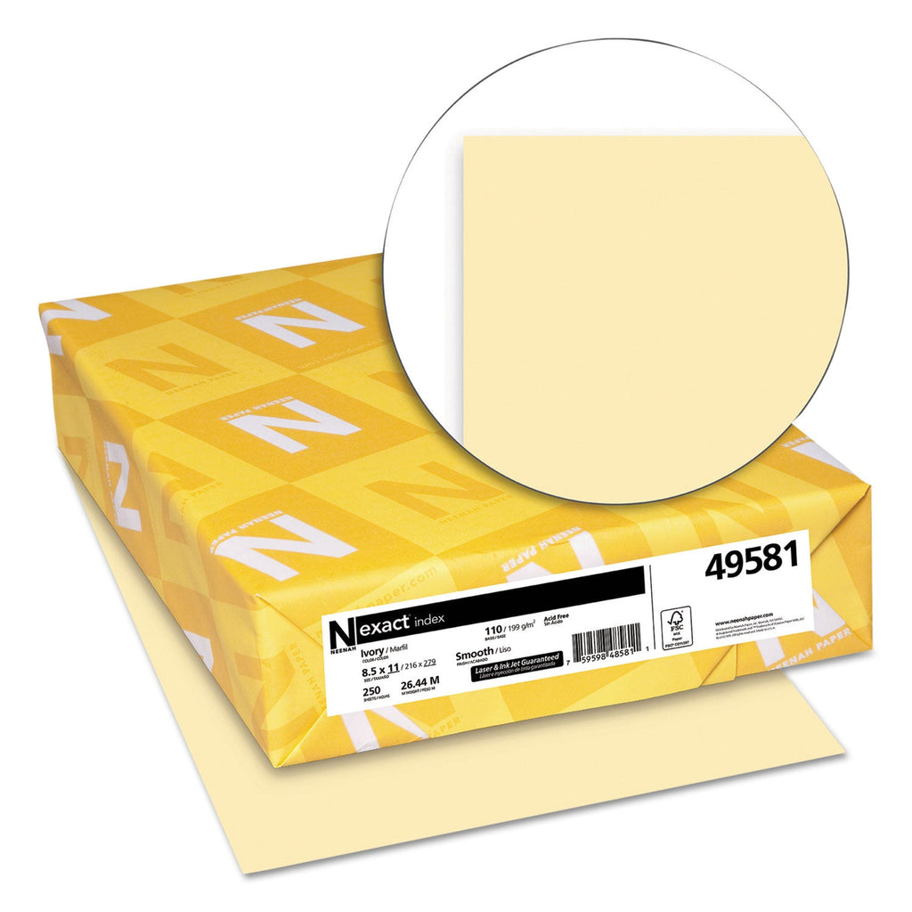 Neenah Paper Exact Index Card Stock, 110 lb Index Weight, 8.5 x 11, Ivory, 250/Pack