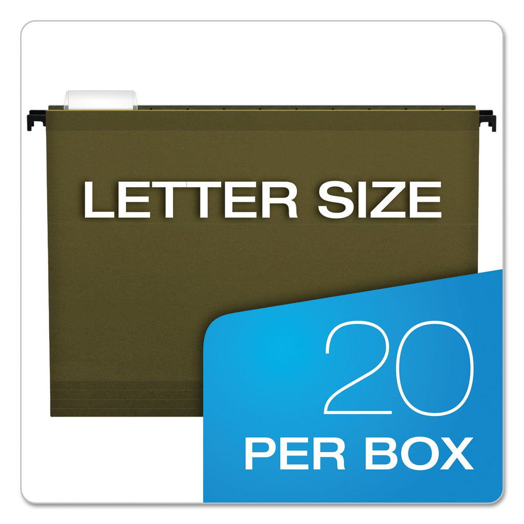Pendaflex Extra-Capacity SureHook Hanging Folders, 2" Capacity, Letter Size, 1/5-Cut Tabs, Standard Green, 20/Box